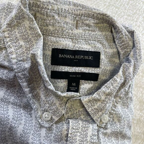 Banana Republic Men’s Patterned White button down shirt Medium Size M - Picture 8 of 10
